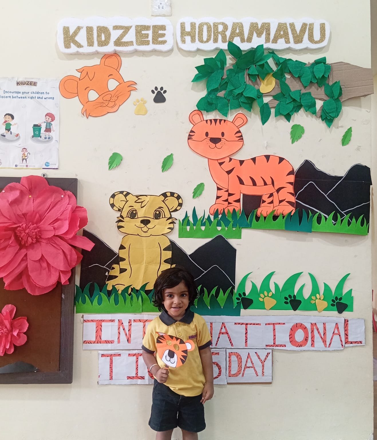 Nursery children celebrating International Tiger Day at Kidzee Jayanthi Nagar, Horamavu